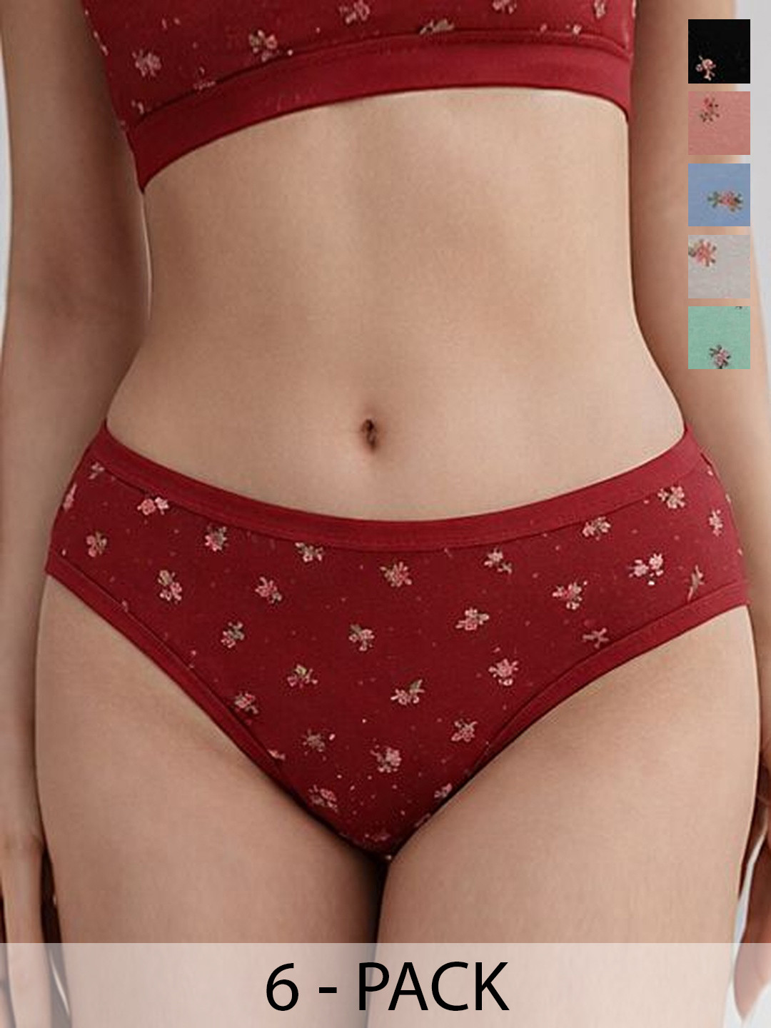 FiveFlag Women Pack of 6 Printed Anti Bacterial Basic Briefs