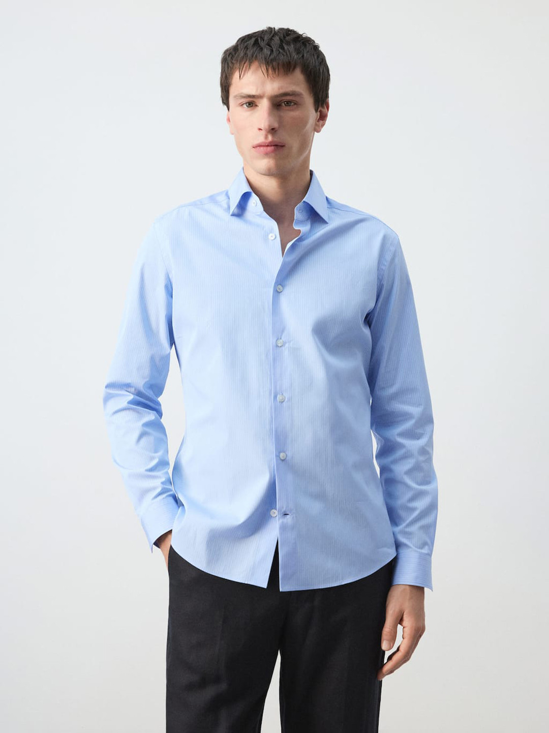 MANGO MAN Slim Fit Striped Pure Cotton Casual Shirt