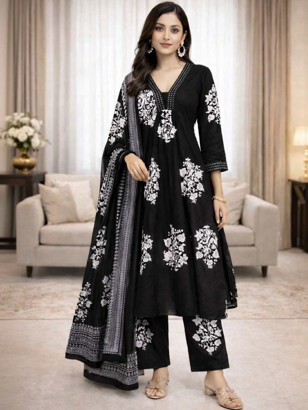 CREZYVEZY Women Floral Printed Regular Kurta with Trousers & With Dupatta