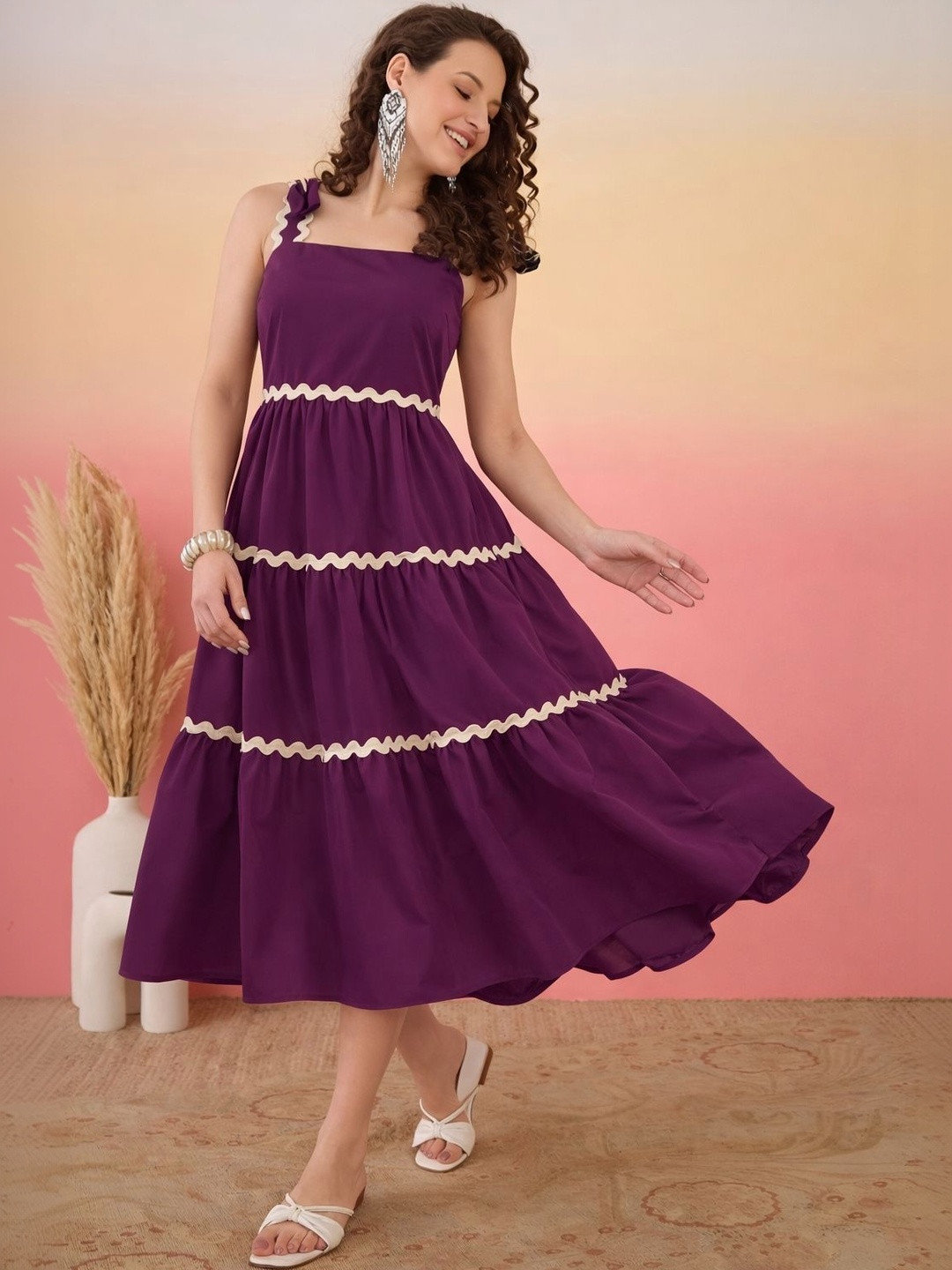 PTVIZE Ruffled Crepe A-Line Midi Dress