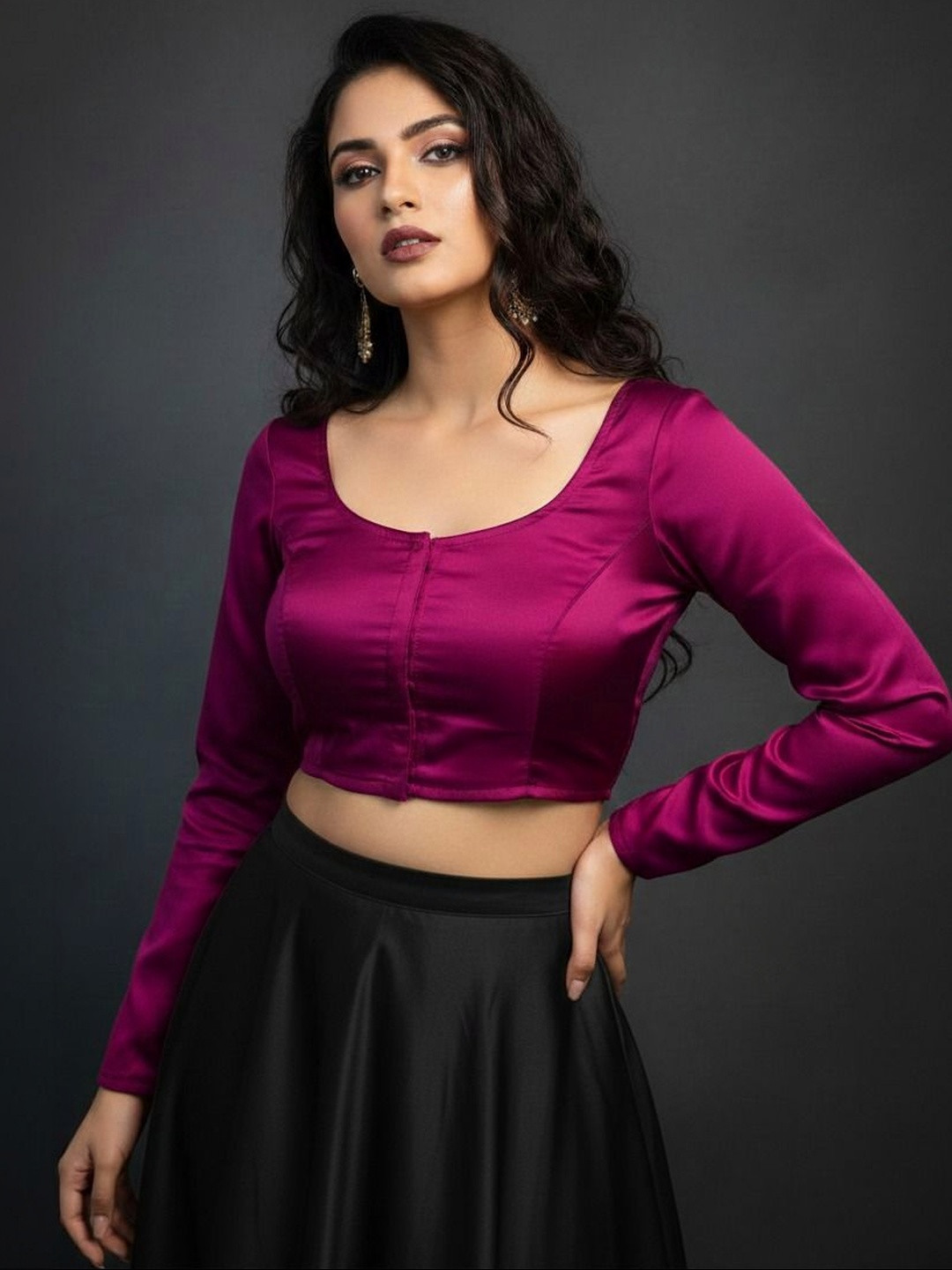 Monamaar Cotton Blend Solid Saree Blouse
