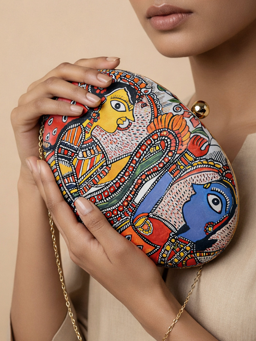 ARTKLIM Red & Blue Printed Box Clutch