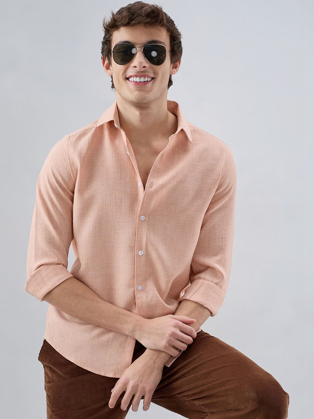 VASTRADO Creamy Peach Subtle Textured Shirt