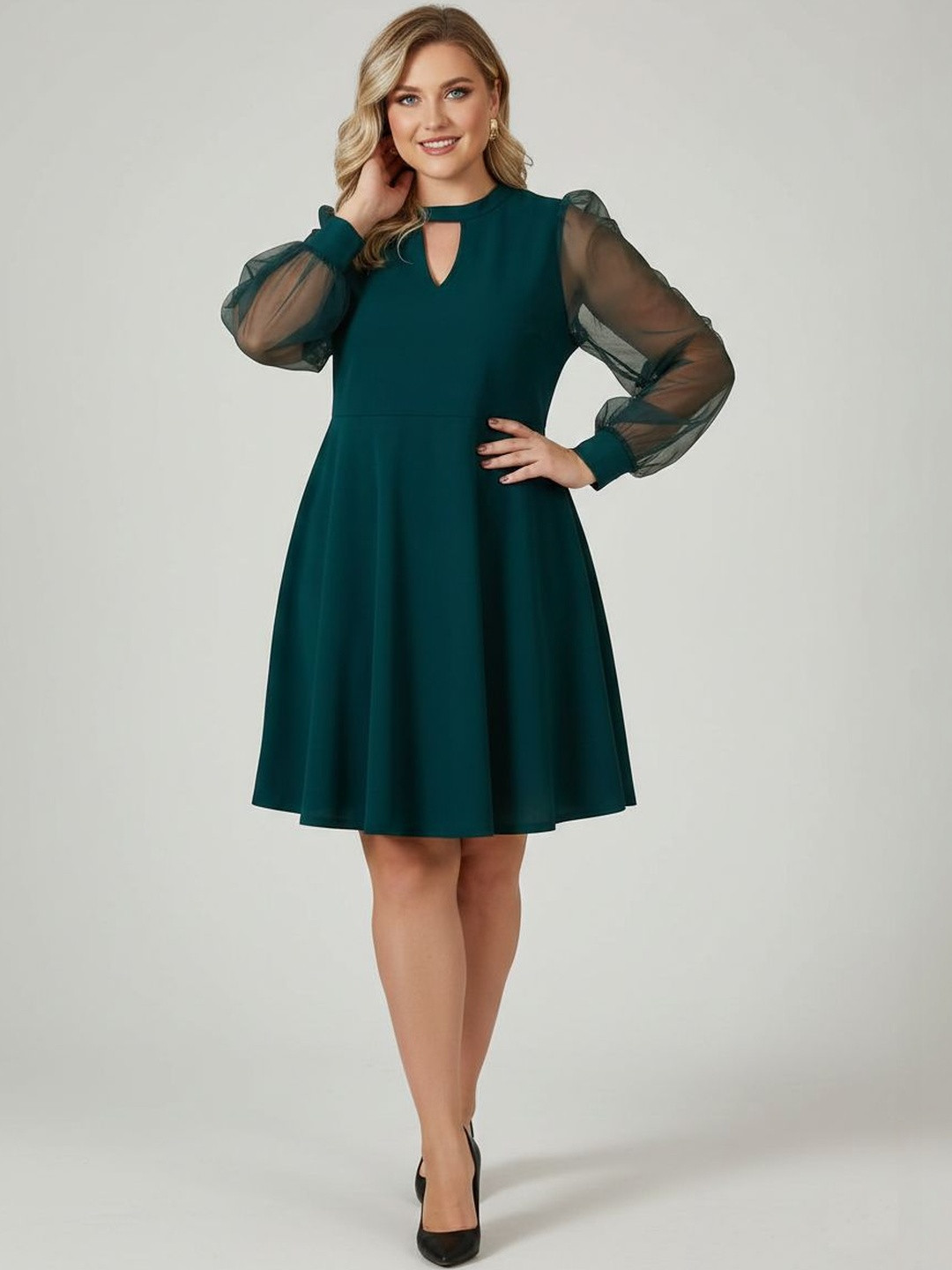 C4D Keyhole Neck Fit & Flare Dress