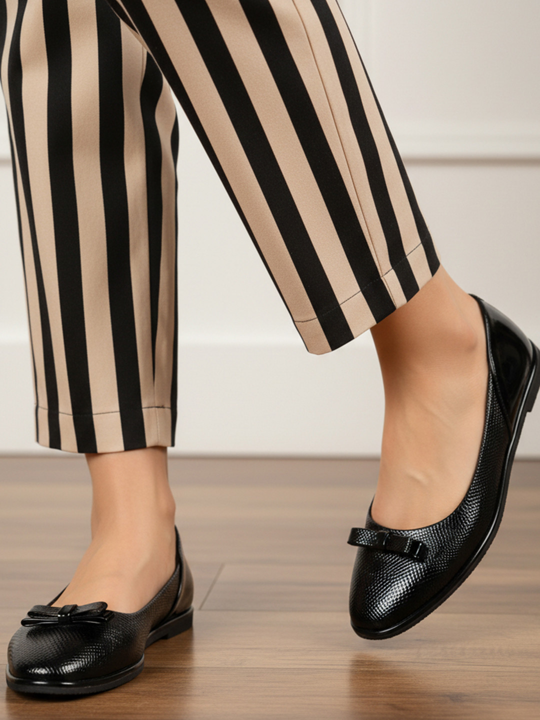 ELLE Textured Square Toe Slip-On Ballerinas