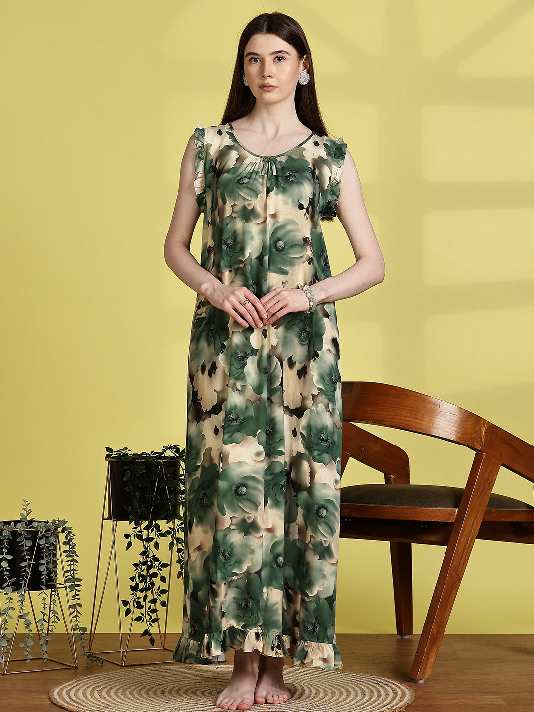 9shines Label Women Rayon Floral Print Sleeveless Nightdress