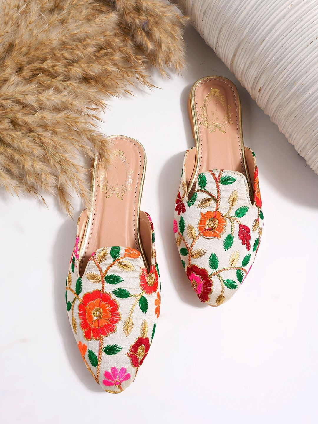 Shoetopia Women Party Mules with Embroidered Flats