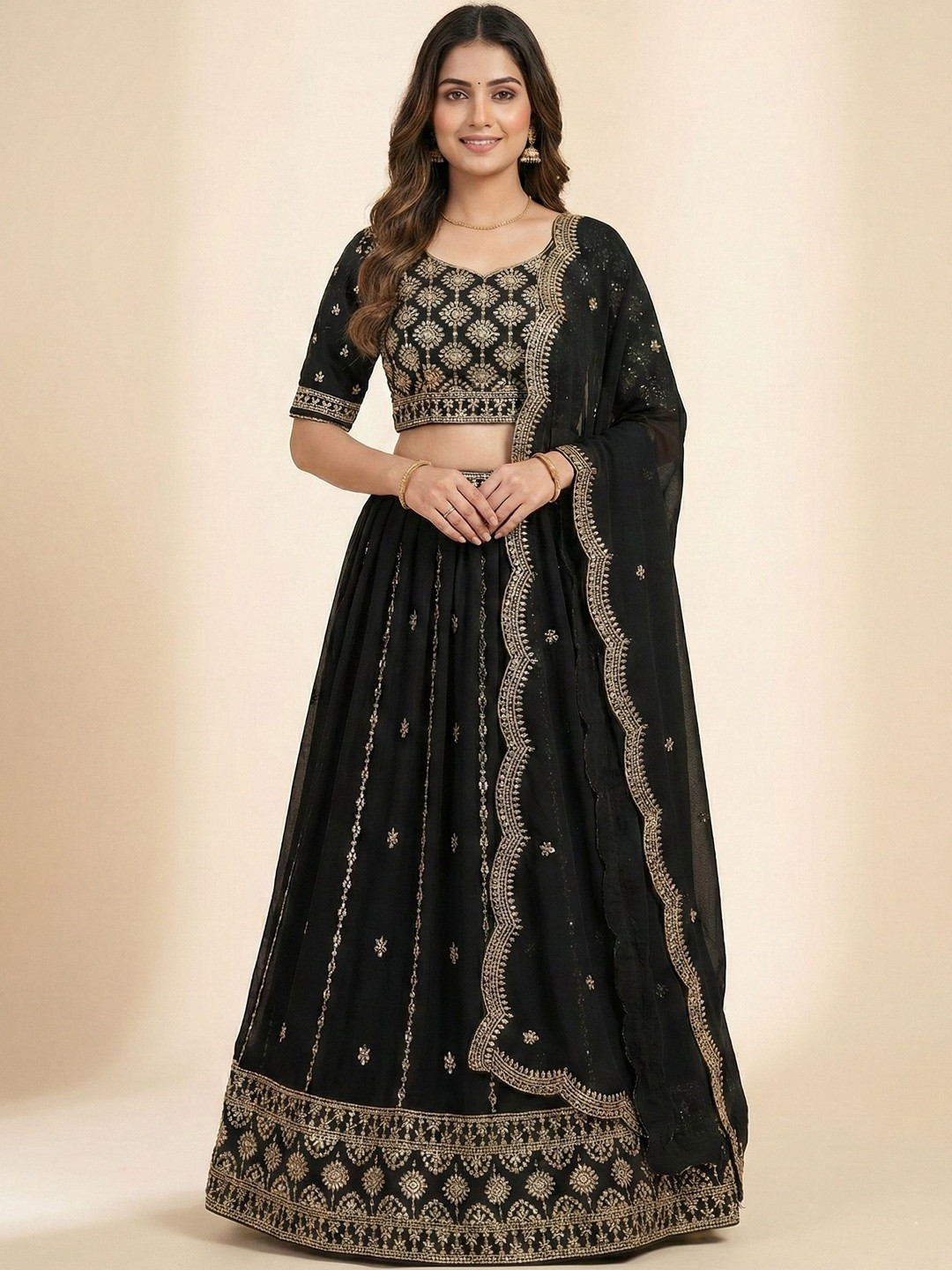 Jogmaya Fashion Embellished Sequinned Semi-Stitched Lehenga & Blouse With Dupatta