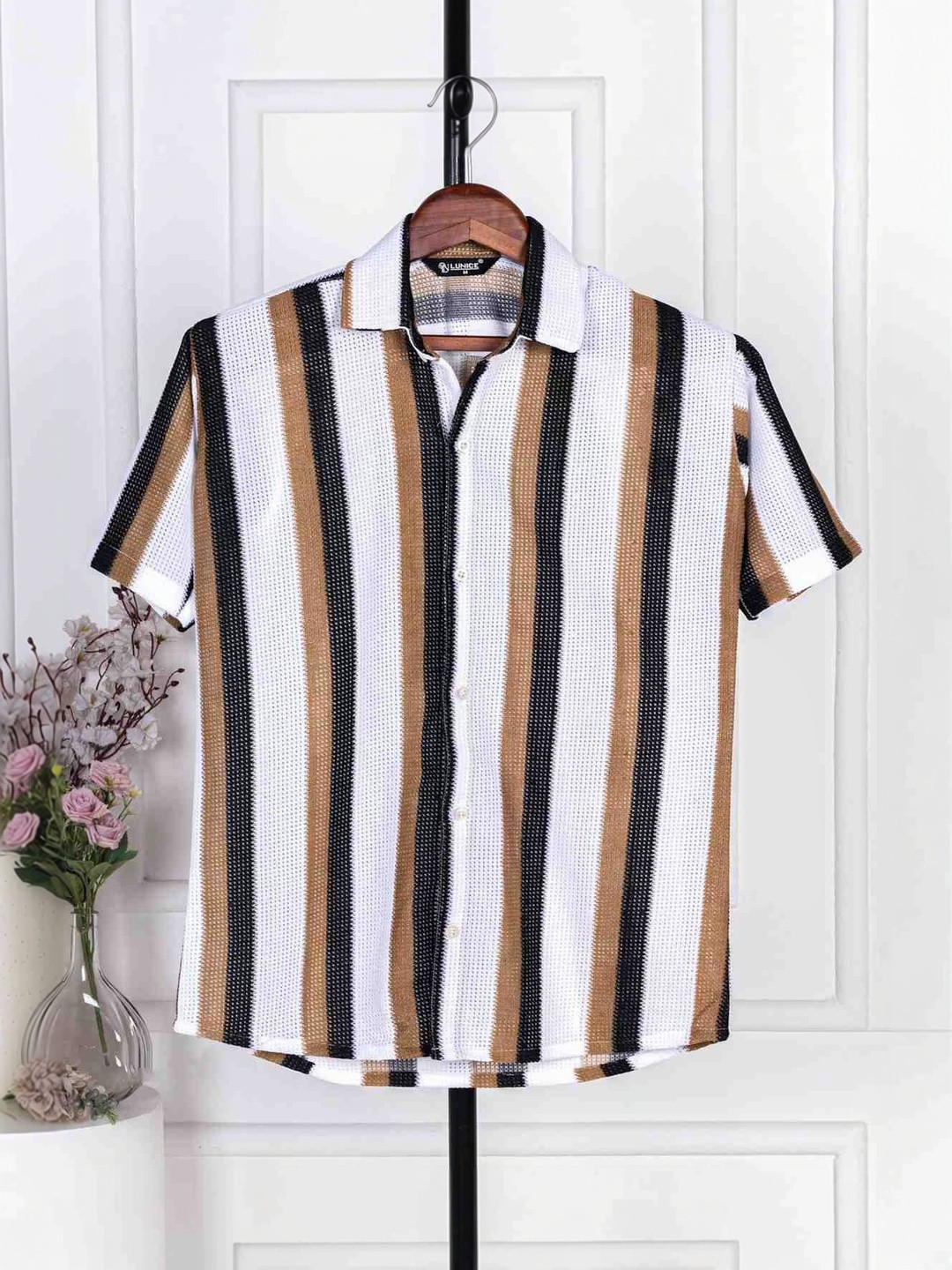 Lunice Men Semi Sheer Striped Casual Shirt