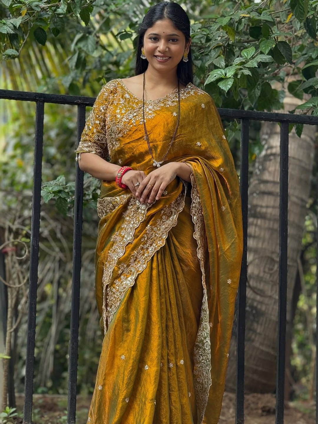 A.G.M.G FASHION Ethnic Motifs Embroidered Satin Designer Saree