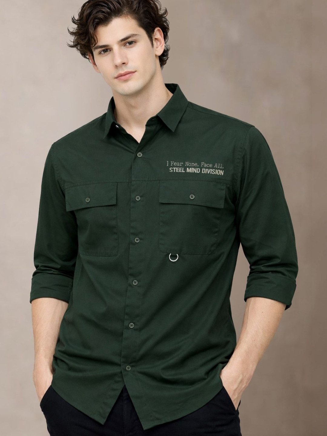 ADRO Classic Printed Cotton Twill Cargo Casual Shirt