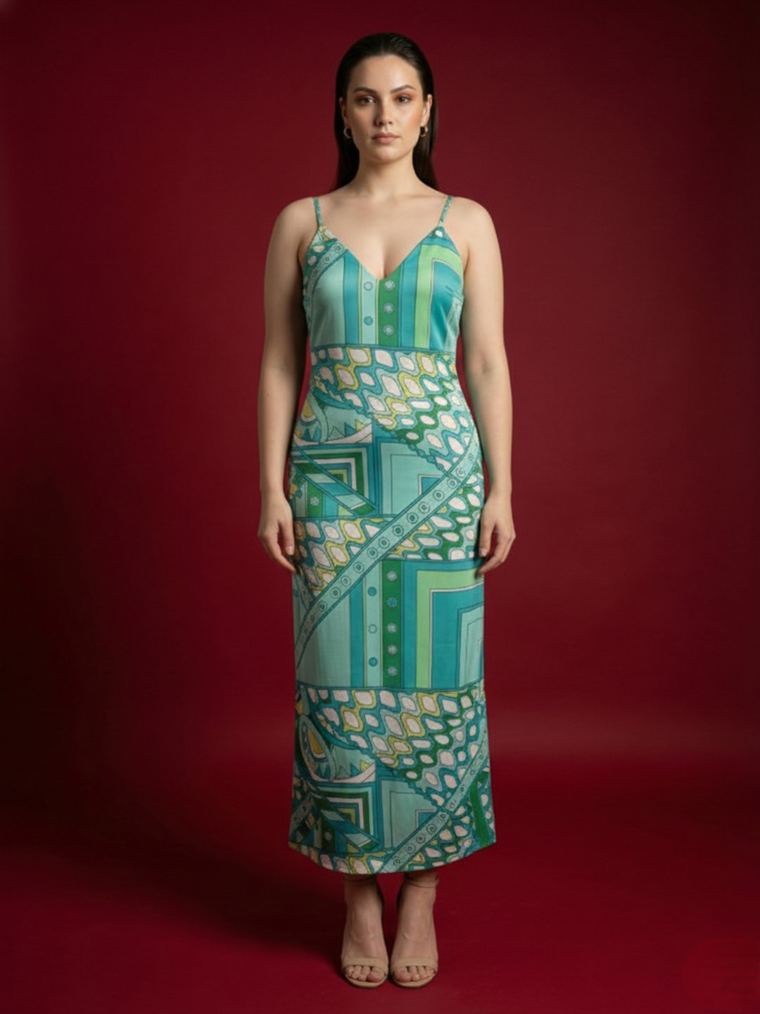 ZUMMER Women Printed Shoulder Straps Satin A-Line Maxi Dress