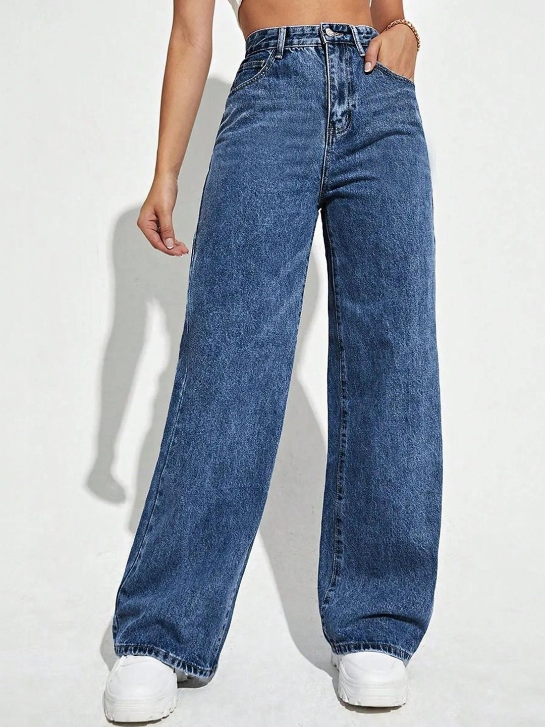 Kotty Women Classic Wide Leg High-Rise Light Fade Stretchable Jeans