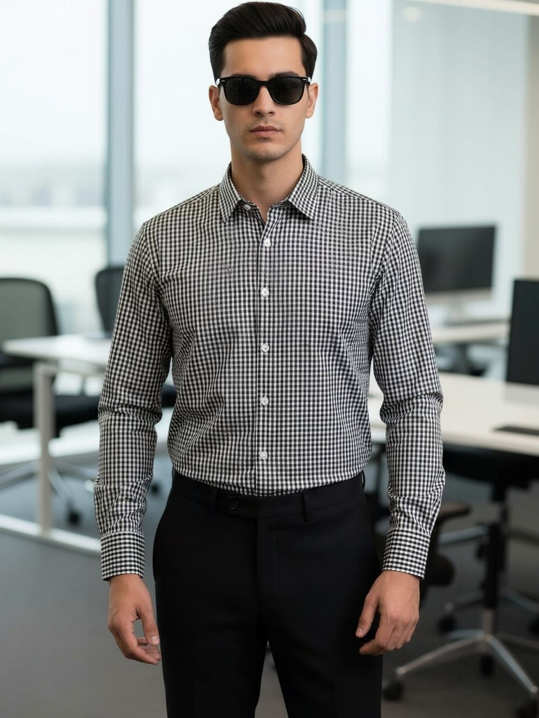 THE SHIRT CODE Men Slim Fit Gingham Checks Checked Casual Shirt