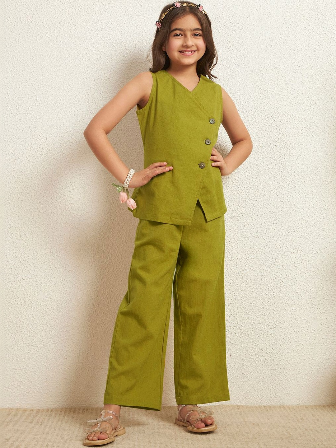 Bugandbees Cotton V-Neck Top with Palazzos