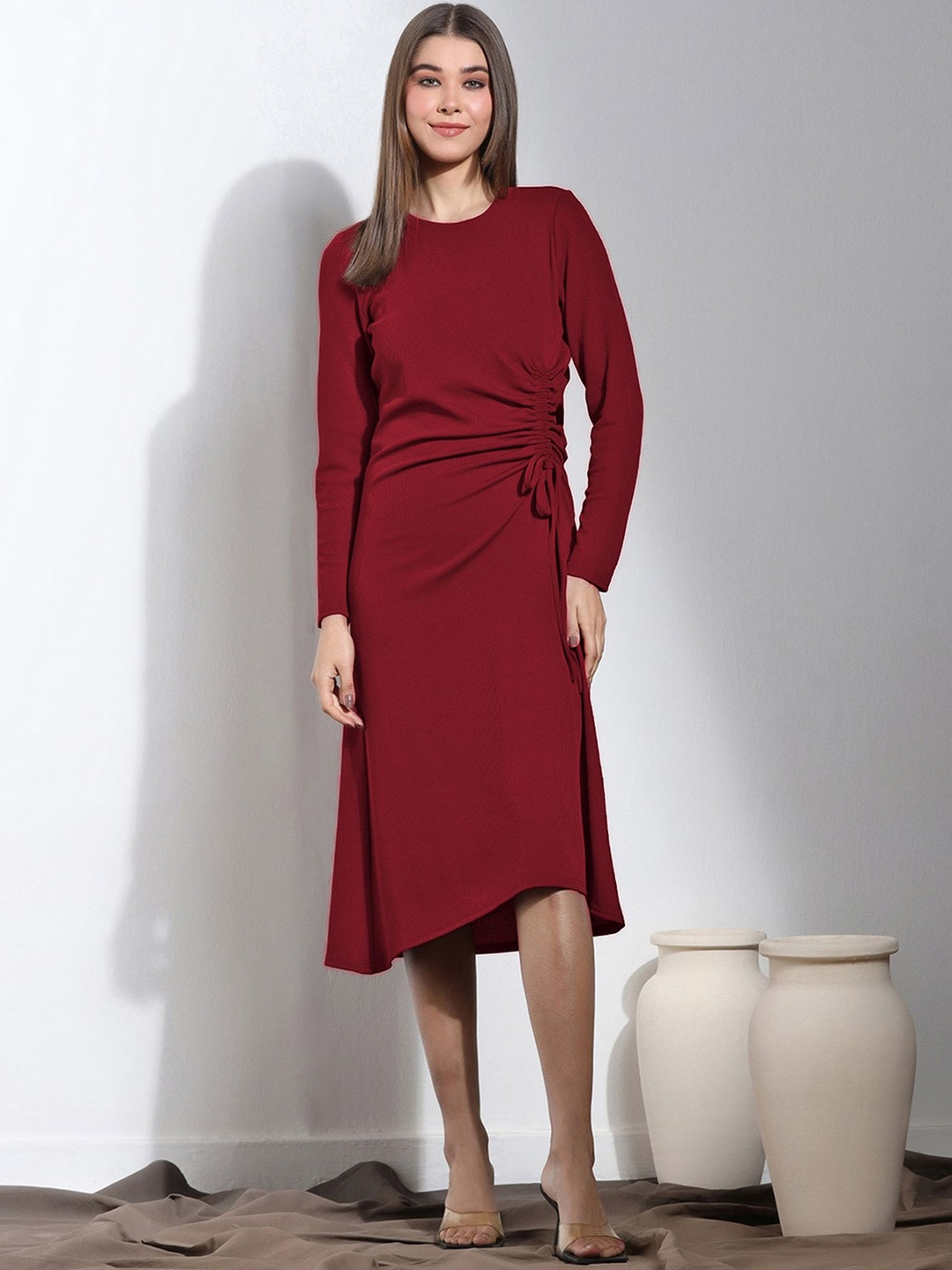 Stylish Red A-Line Western Dress for Women Party & Casual Wear