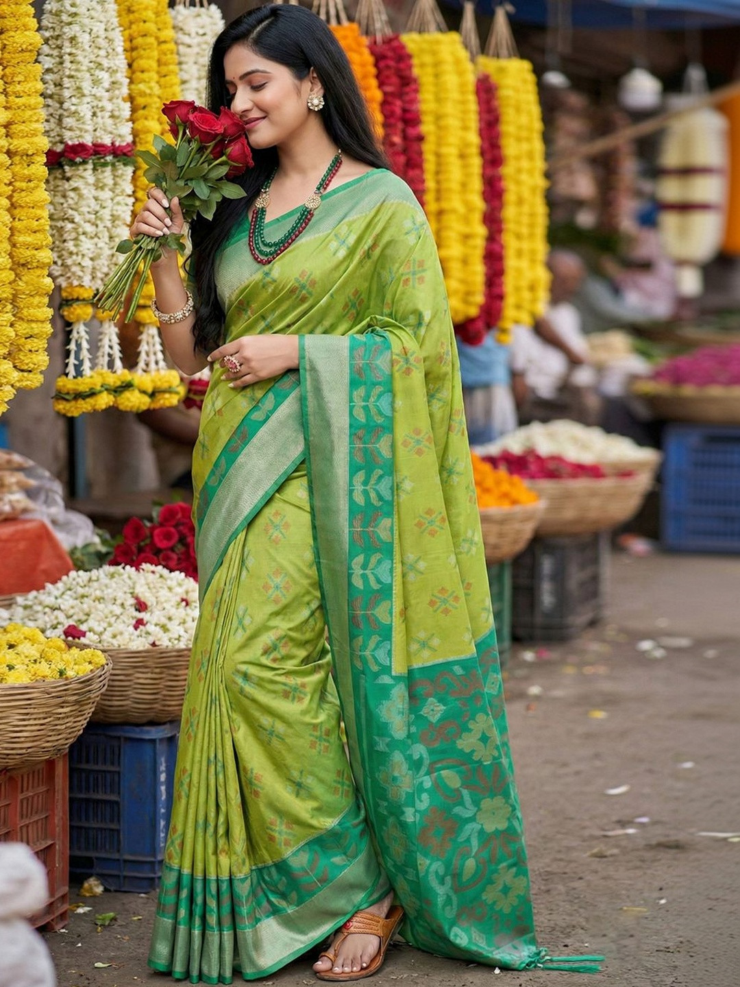 Sutriti Ethnic Motifs Silk Blend Pochampally Saree