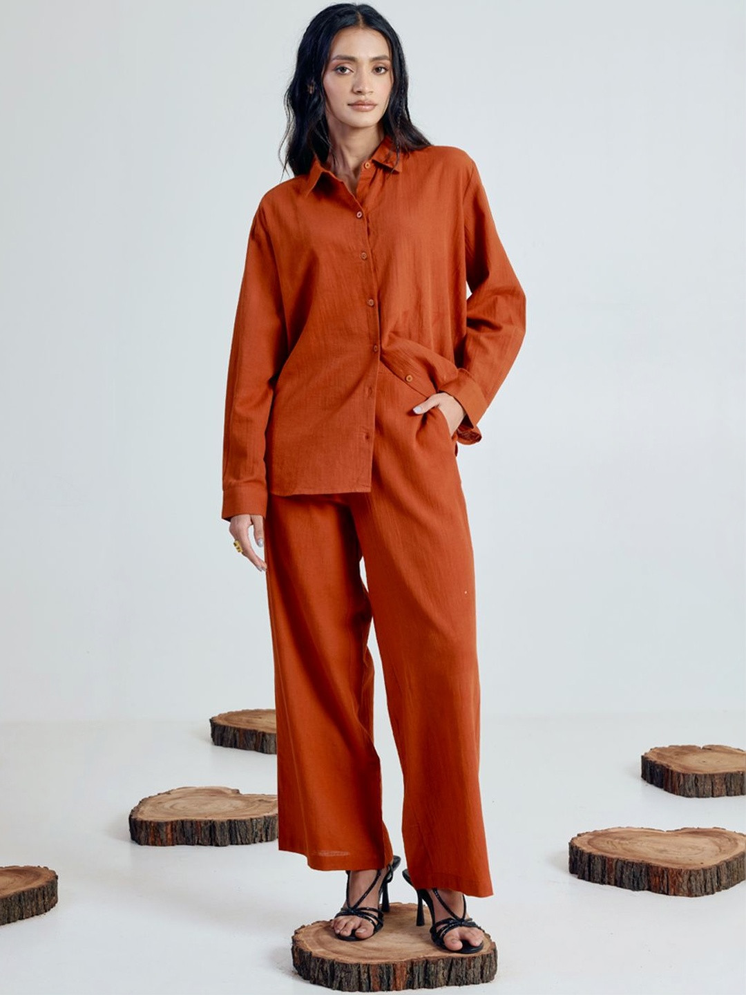 FIORRA Linen Solid Shirt with Trousers
