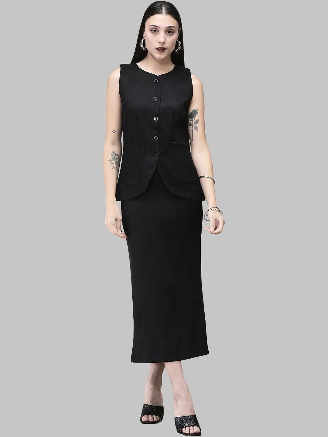 Chemistry Applique Linen Formal Sheath Midi Dress