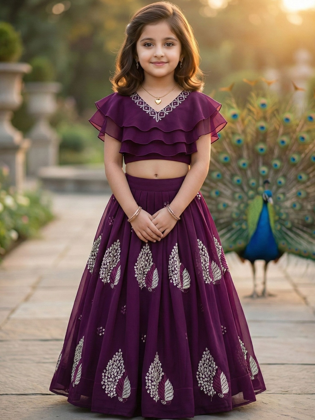 KALINI Girls Embellished Sequinned Ready to Wear Lehenga &