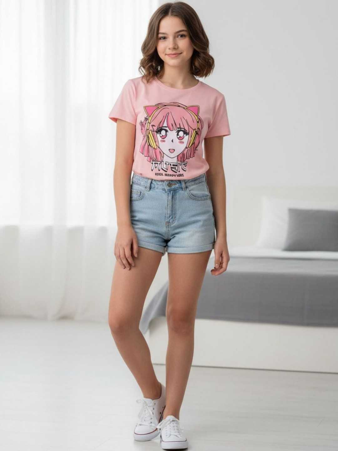 V-Mart Girl's Printed Round Neck T-shirt