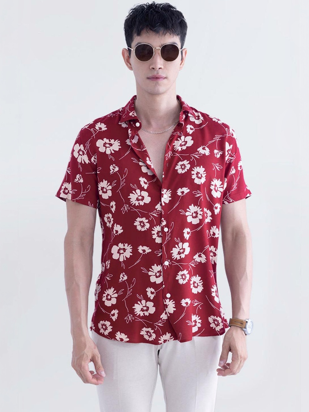 Men's Regular Fit Floral Printed Casual Shirt