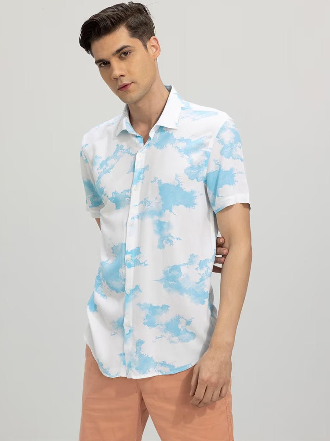 White Abstract Printed Casual Shirt