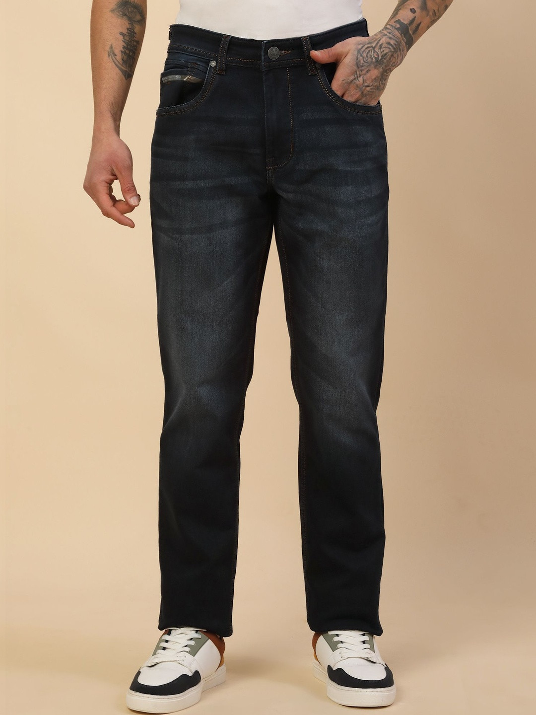 Cantabil Men Comfort Slim Fit Mid-Rise Light Fade Stretchable Jeans