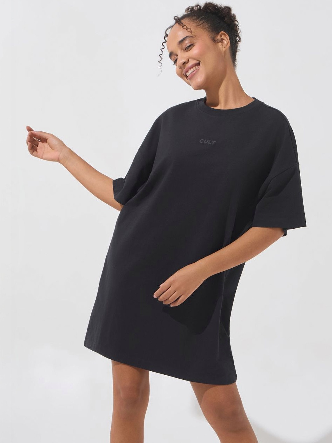 CULT Women's Black Soft Form Oversized T-shirt Dress