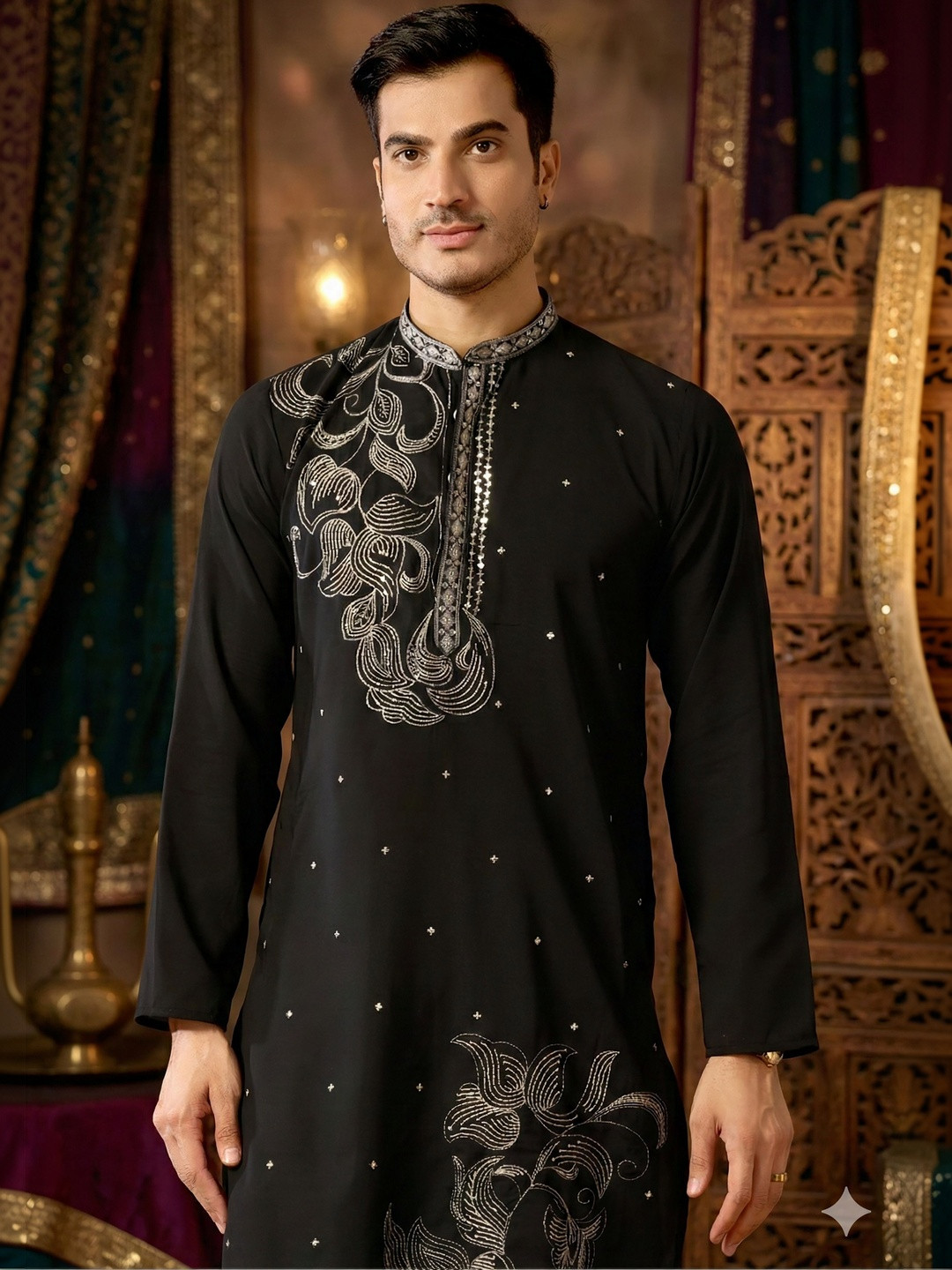 RANGRAAG Men Ethnic Motifs Embroidered Regular Thread Work Kurta with Trousers