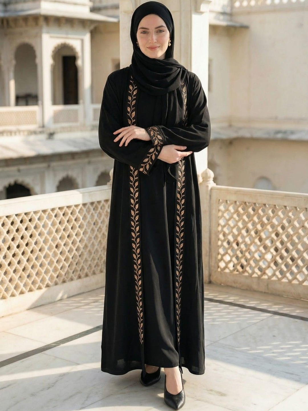 SUBHANA Embroidered Round Neck Abaya Burqa