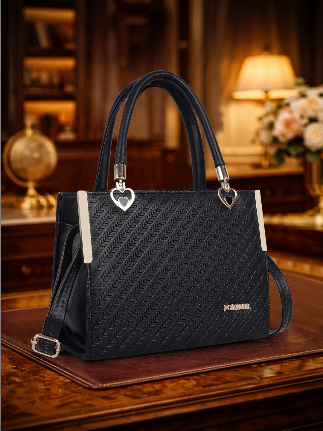 FOMMIL Textured Synthetic Leather Small Structured Handheld Bag