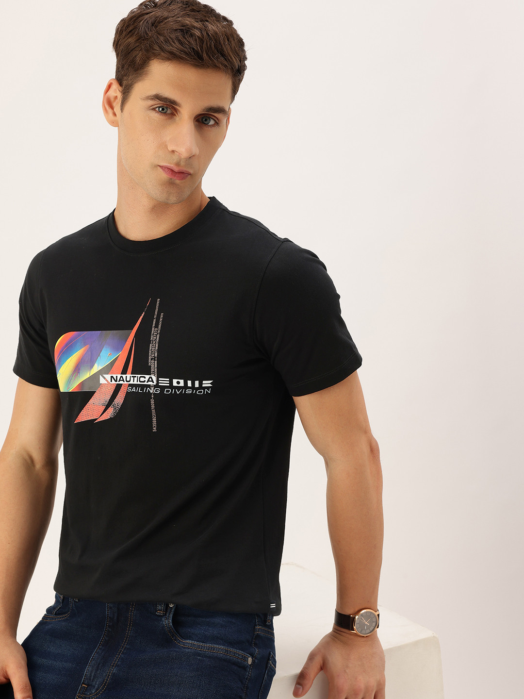 Nautica Brand Logo Printed Pure Cotton T-shirt