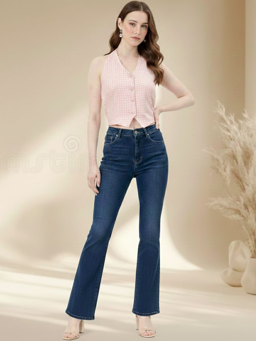 Pookiie Checked Halter Neck Crop Top