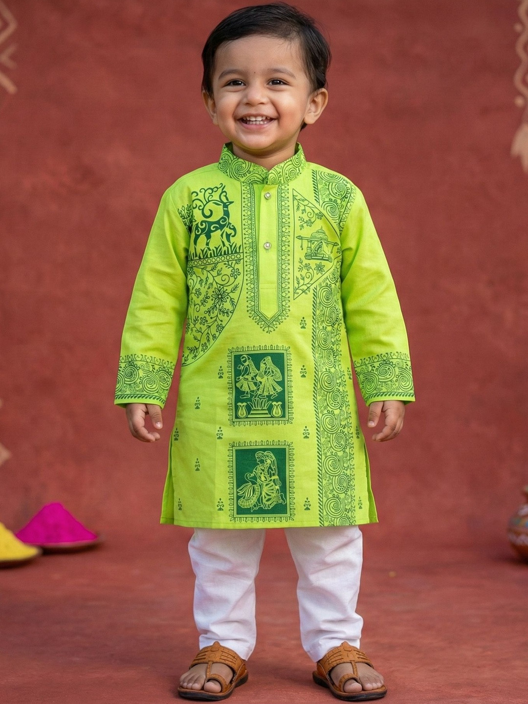 AHLAN APPARELS Boys Printed Regular Pure Cotton Kurta with Pyjamas