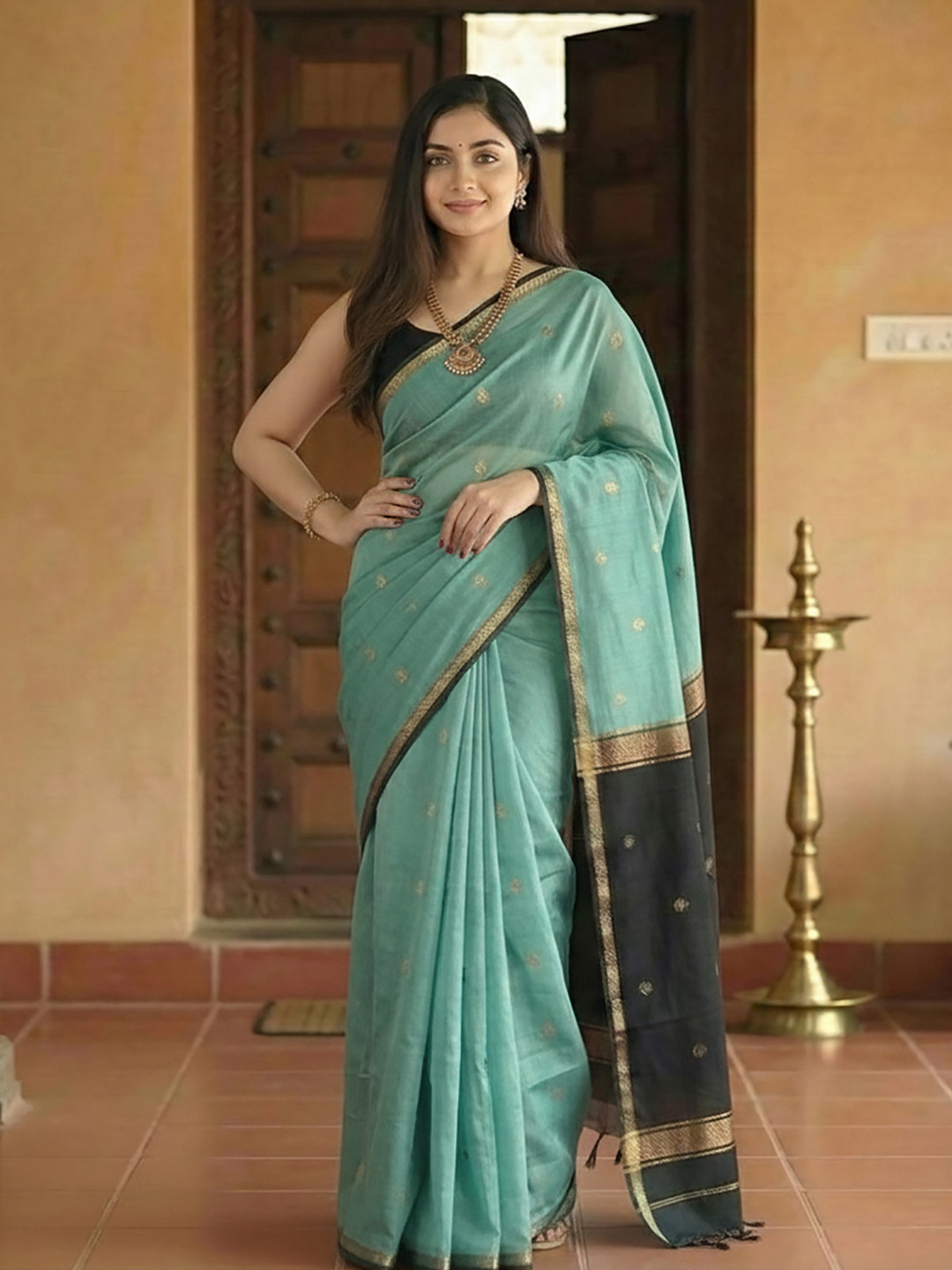 Woven Blue Designer Banarasi Cotton Saree