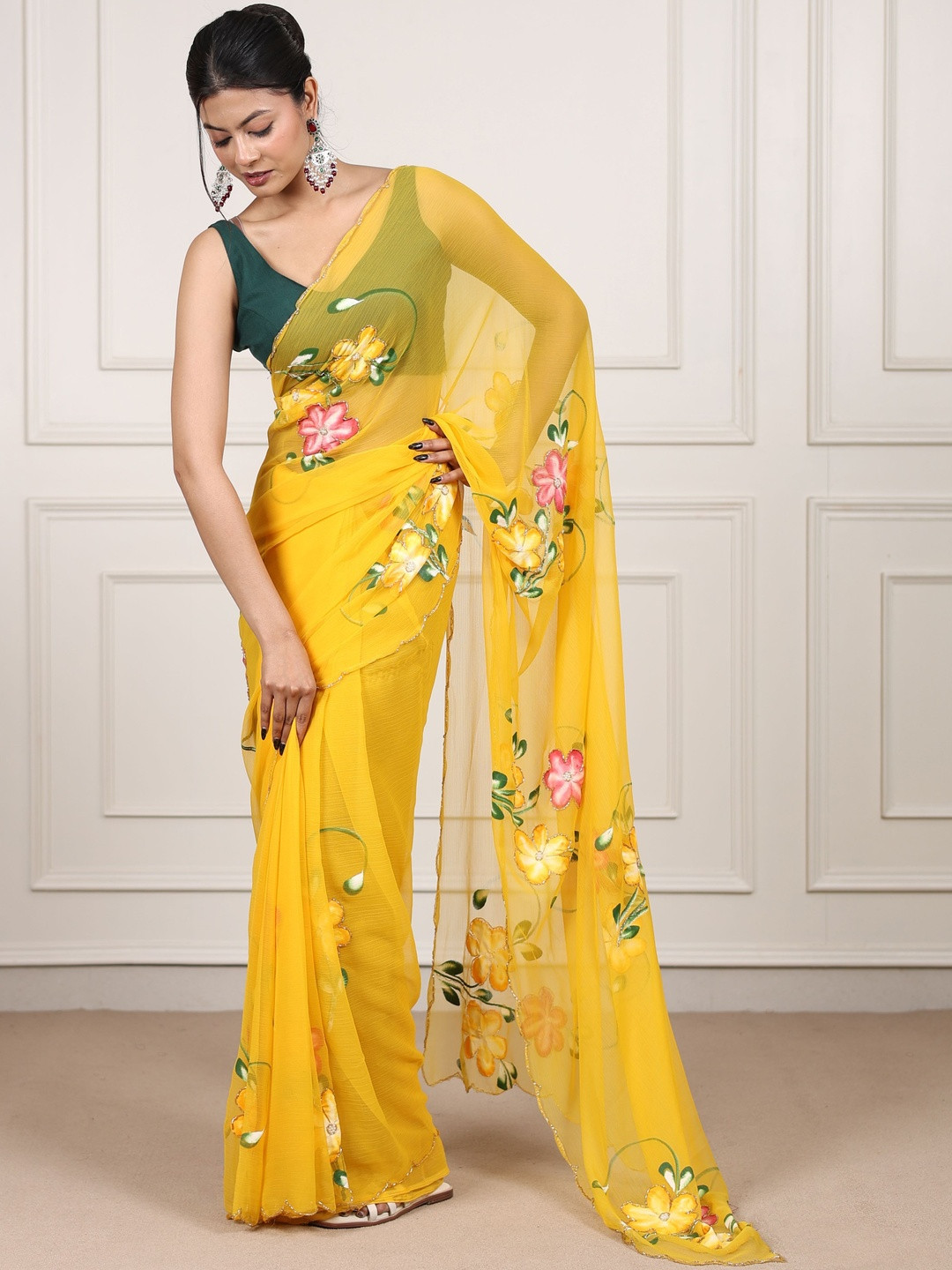 ARKIA Embellished Pure Chiffon Saree