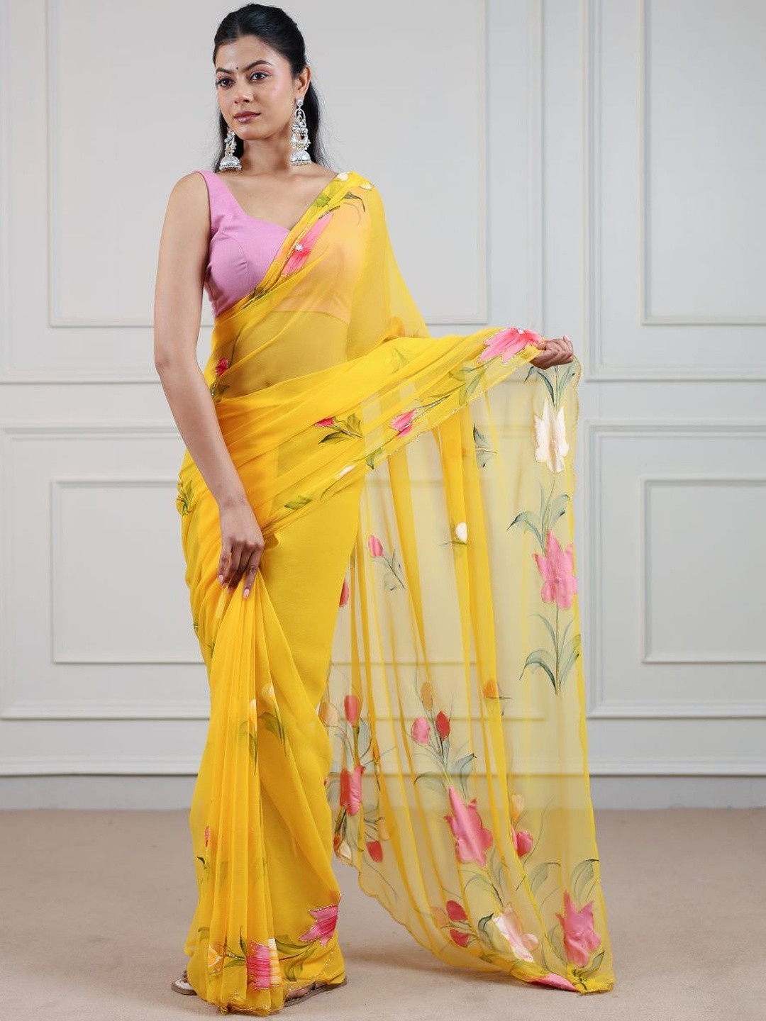 ARKIA Floral Pure Chiffon Saree