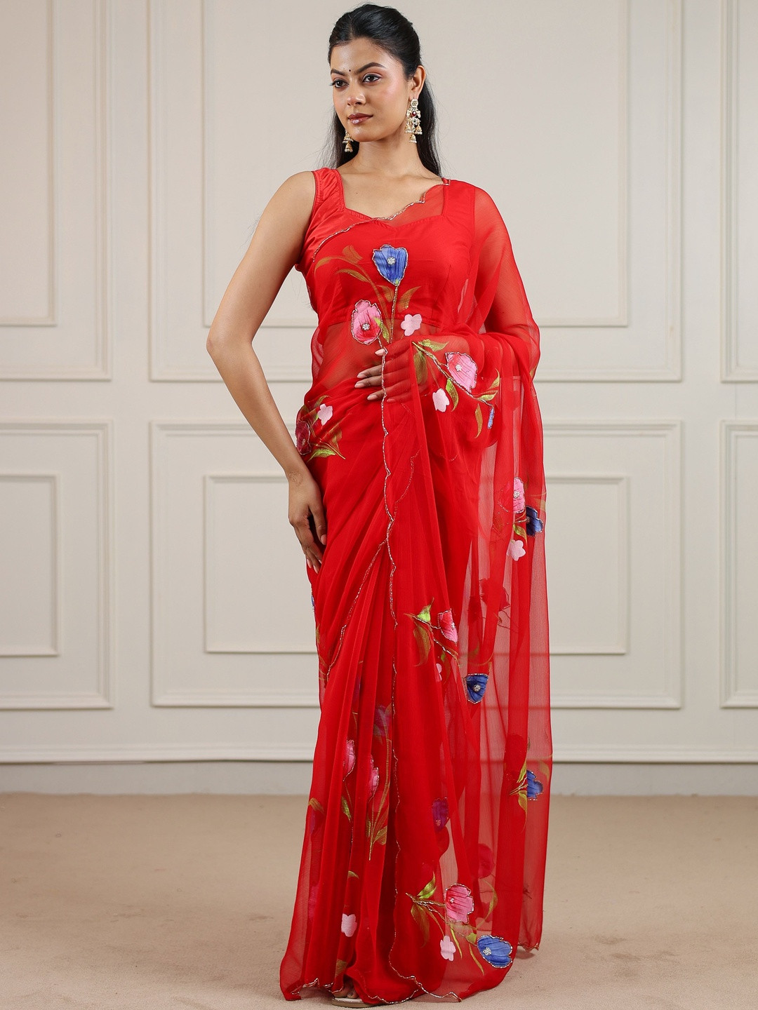 ARKIA Embellished Pure Chiffon Saree