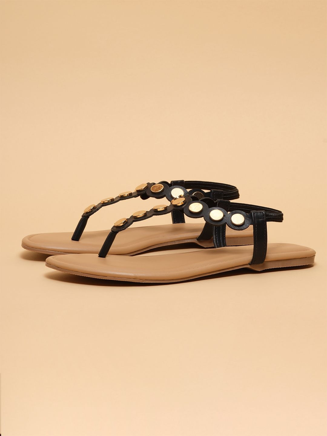 ERIDANI Women Embellished T-Strap Casual Flats