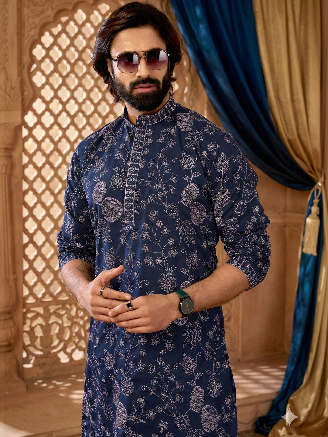RANGRAAG Men Ethnic Motifs Embroidered Regular Thread Work Kurta with Trousers