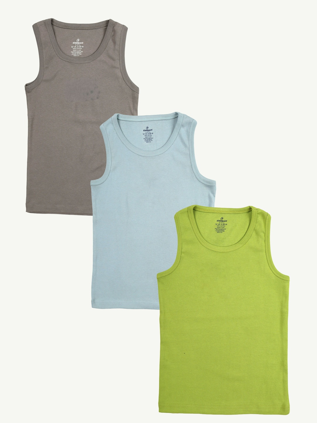 KiddoPanti Boys Pack of 3 Assorted Cotton Blend Tank