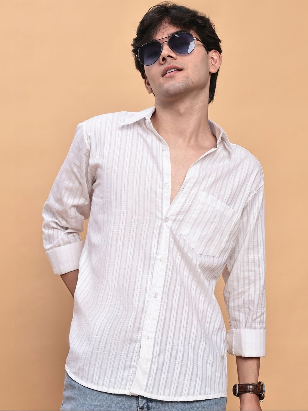The Roadster Lifestyle Co. Striped Pure Cotton Spread Collar Casual Shirt