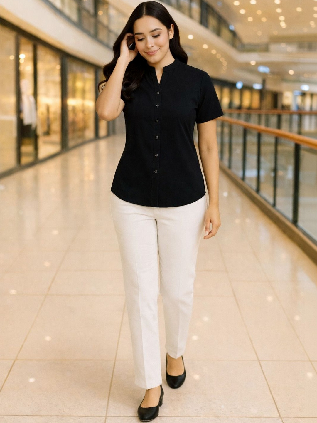 Rashmi Shree Creation Mandarin Collar Cotton Blend Top