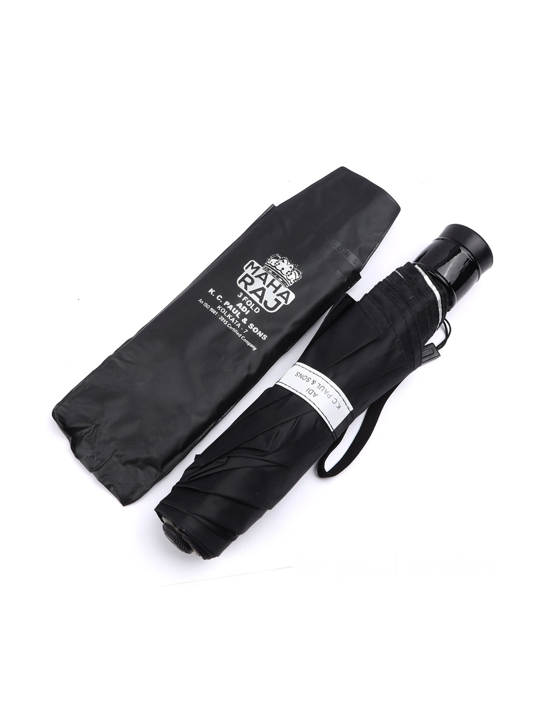 Adi K.C.Paul & Sons MAHARAJ Black and Silver 3 Fold large Manual Open Umbrella