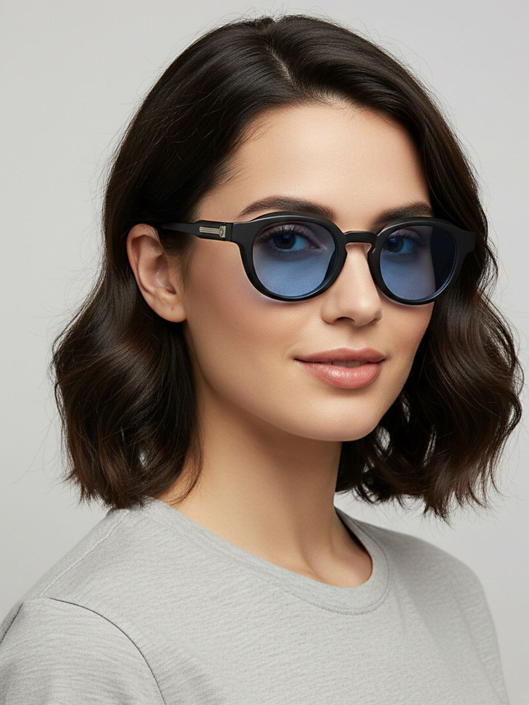 SZN Men Blue Lens & Black Round Sunglasses with