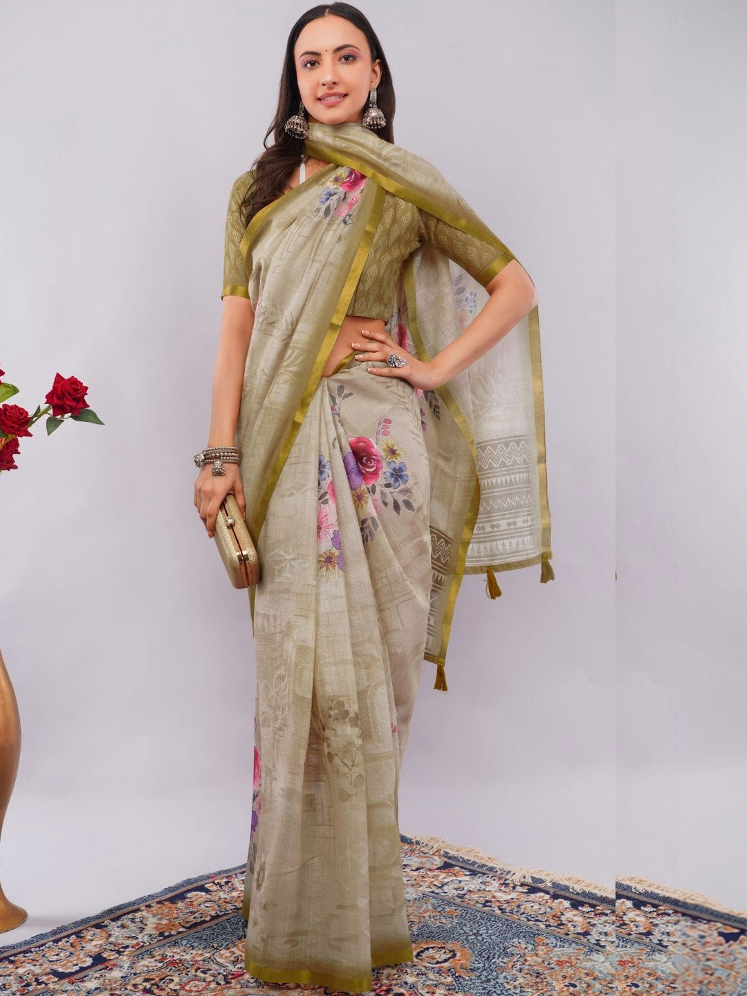 SAMANTHA Floral Pure Linen Saree