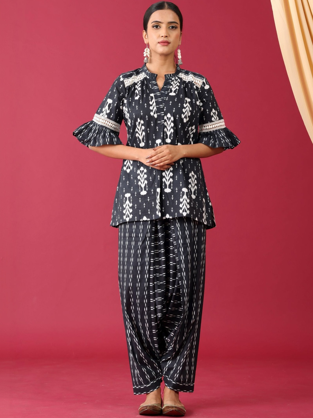 KALINI Cotton Printed Tunic with Palazzos