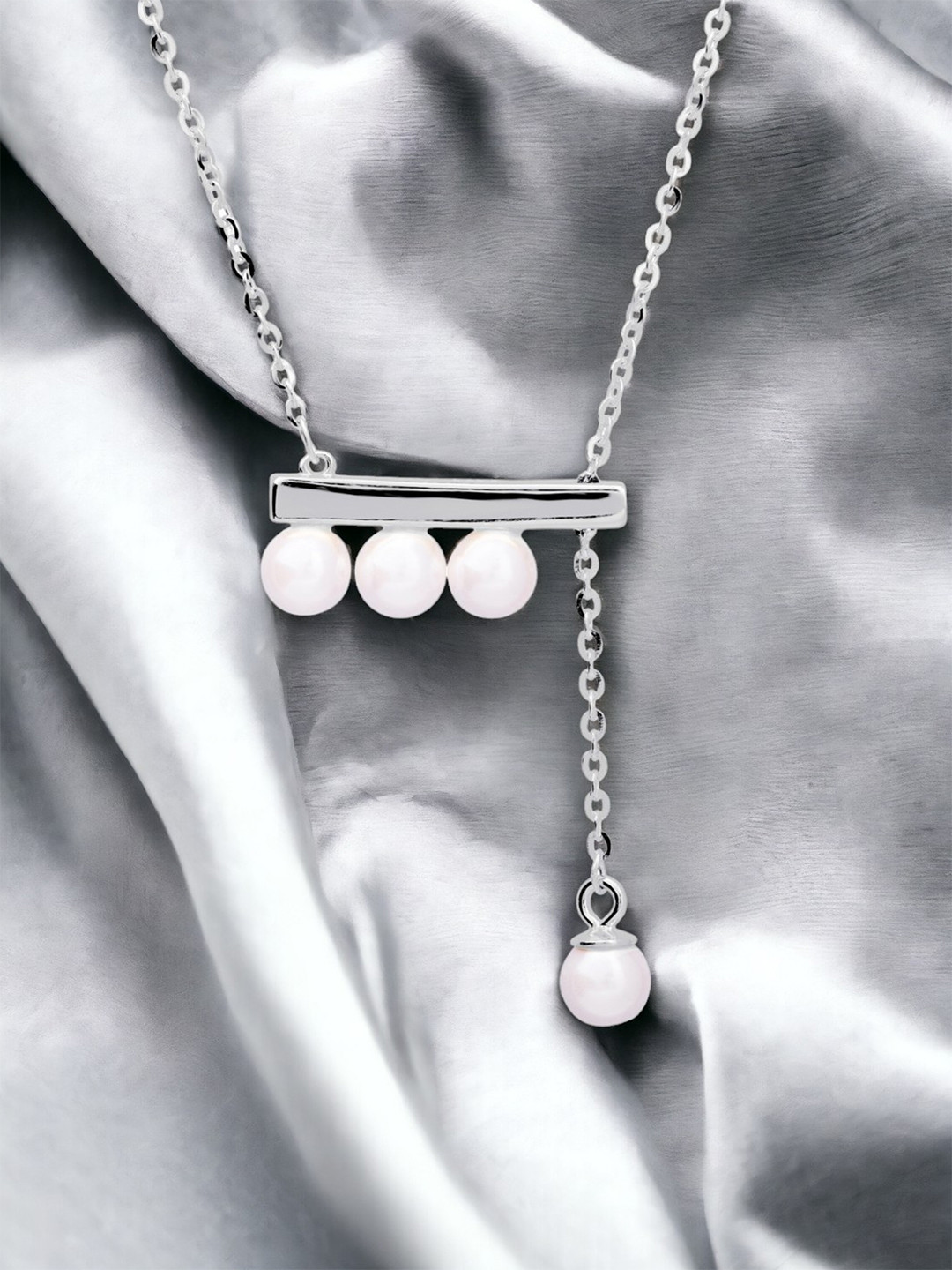 925 Sterling Silver Pearl Bar Adjustable Necklace