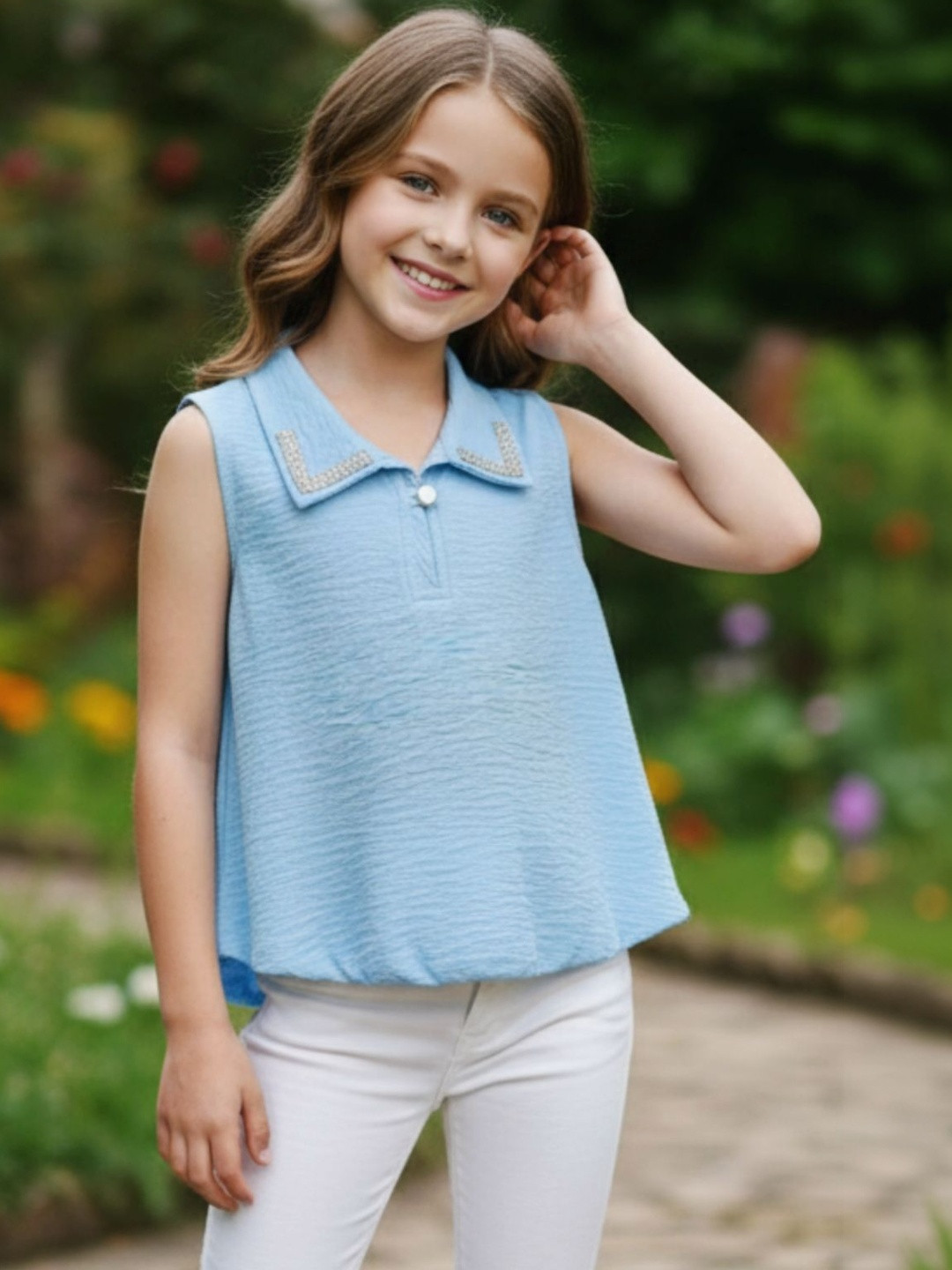 Lei-Chie Girls Self Design Embellished Tank Top